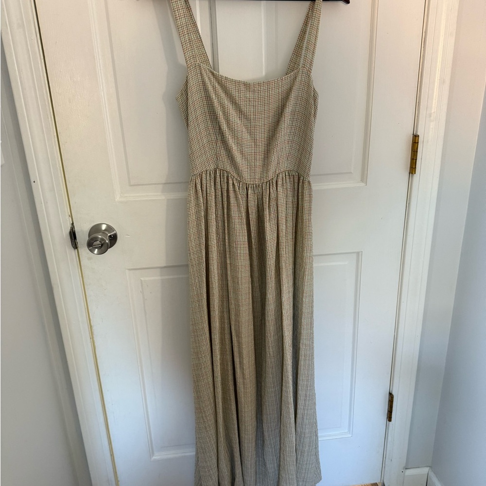 Christy Dawn Plaid Maxi Dress in Beige and Cream